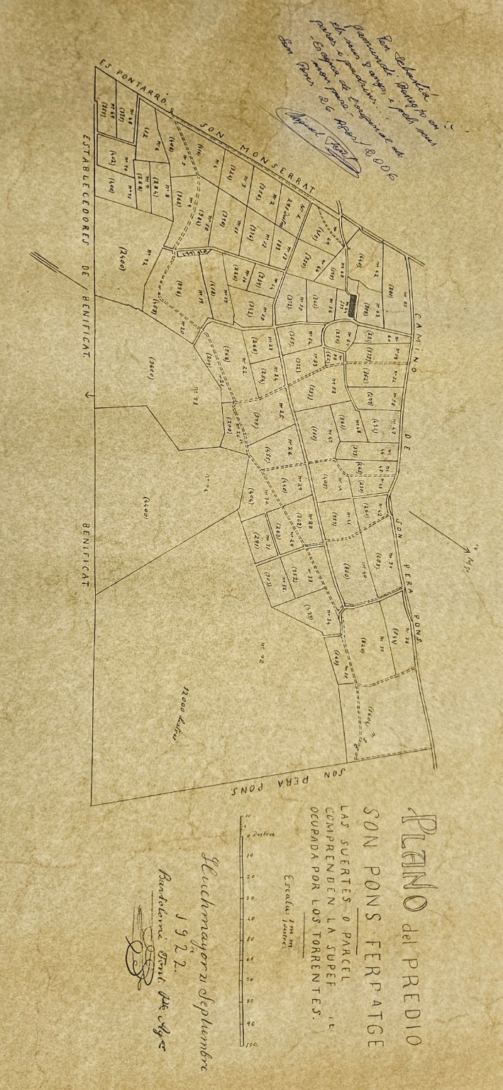 Plano original de parcelación de Son Pons Ferratge, fechado en 1922